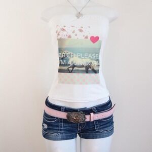 y2k unicorn tube top white strapless mcbling graphic